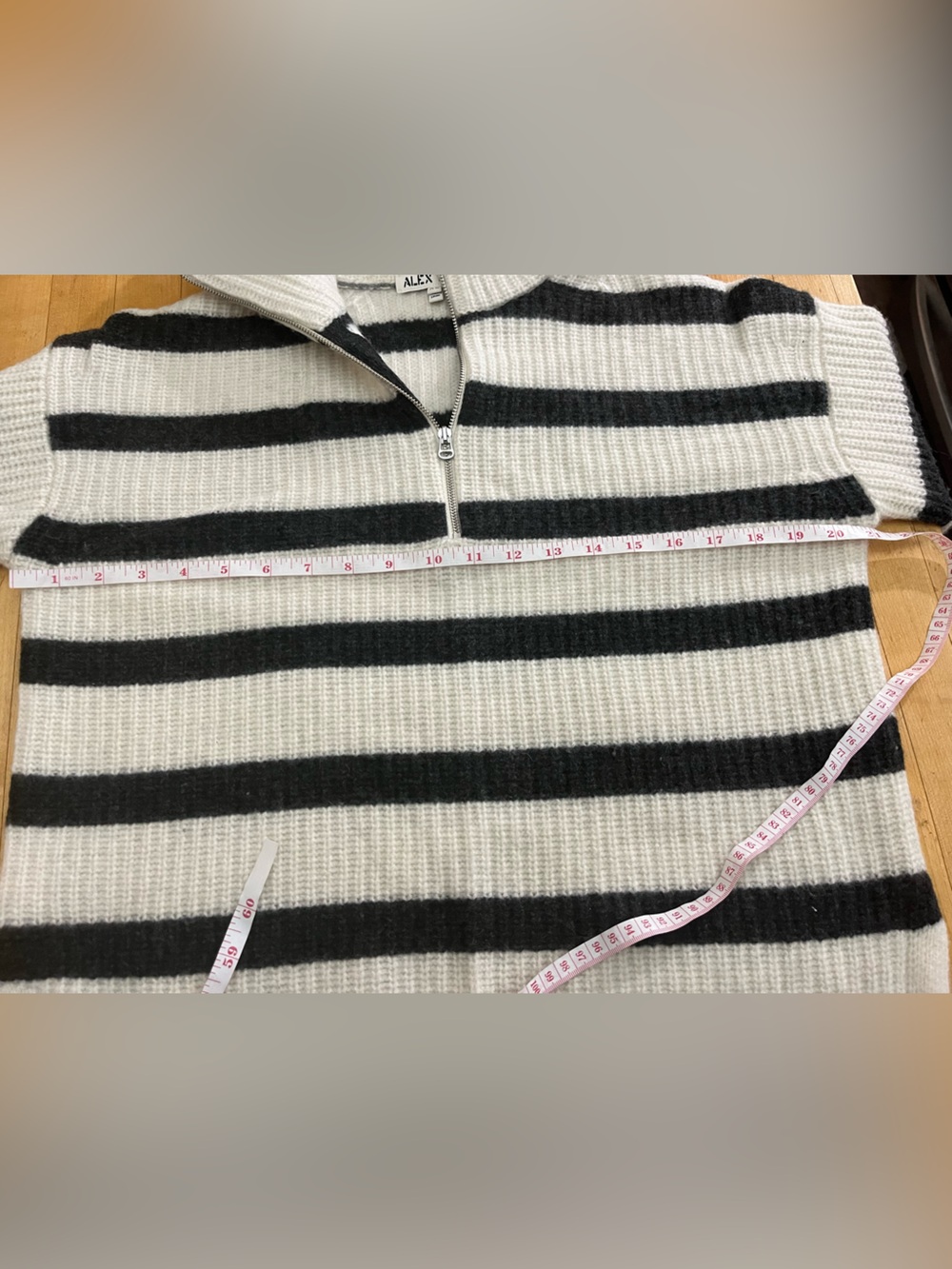 Alex Mill Felix Striped Merino Wool Half Zip Sweater Cream Charcoal XS - Picture 10 of 13